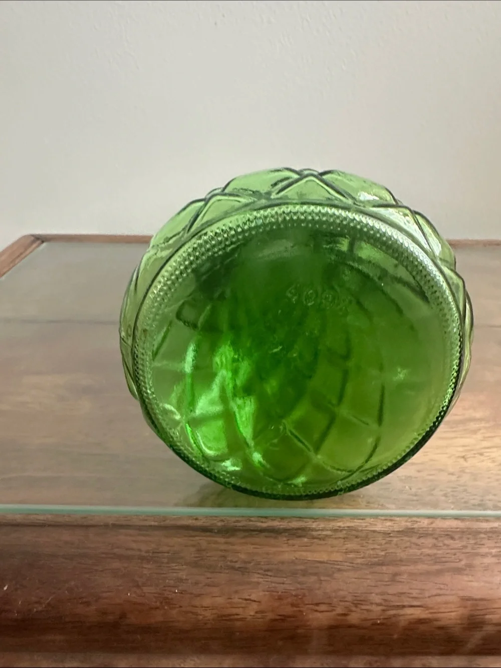 Vintage Hoosier Green Glass Diamond Quilted Bud Vase 9”